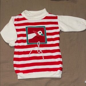Vintage Red and White Striped Kids Shirt with Duck Goose Design